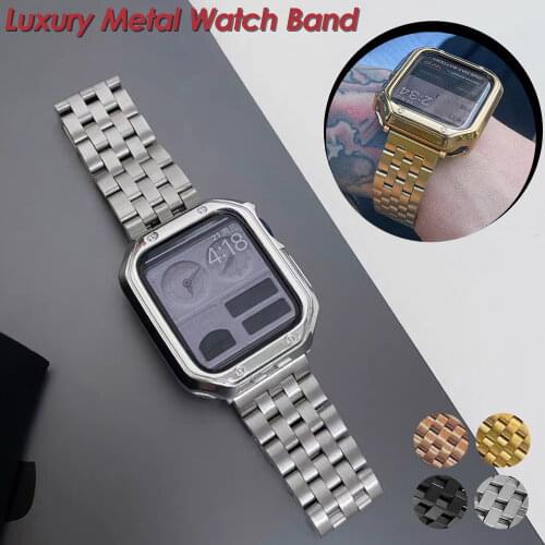 Stainless Steel Metal Watchband With Case For Apple Watch 6 SE 5 4 3 2 1 For iWatch 40mm 44mm 38mm 42mm Luxury Matte Cover Strap