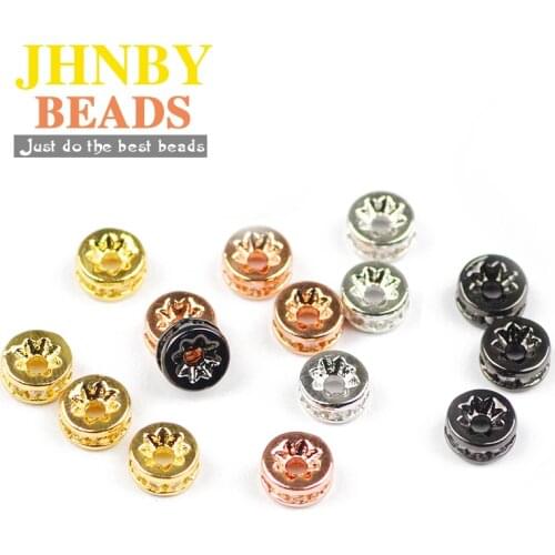 JHNBY 4pcs Coin Copper Spacer beads 6mm flat Round Pave CZ Charms metal Loose beads for Jewelry bracelet making DIY Accessories