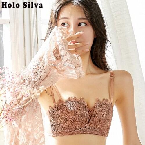 2020 Lace Animal Pattern Bra Sexy Lace Embroidery Bras No Steel Ring Female Underwear 1/2 cup Gather Small Breast Adjustable Bra