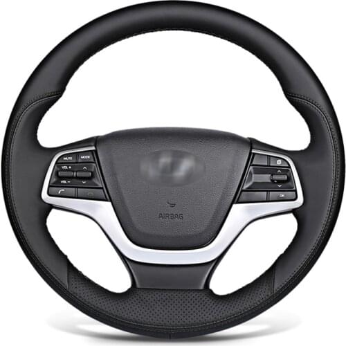DIY Black Leather Hand-stitched Car Steering Wheel Cover for Hyundai Elantra 4 2016 2017 Solaris 2017 Accent 2018