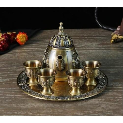 European 6 PCS/set decorative bronze metal wine set bar set whisky decanter whisky set drink shaker forverre whisky JJ098