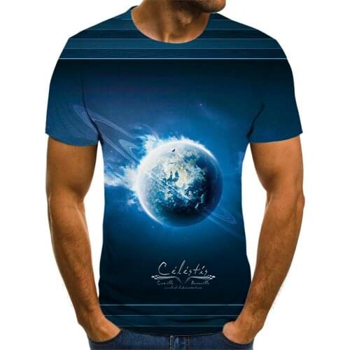 Planet, Aurora, Universe, T-shirt, Childrens T-shirt, 2021 new summer round neck top T-shirt oversized, clothing, anime, mens