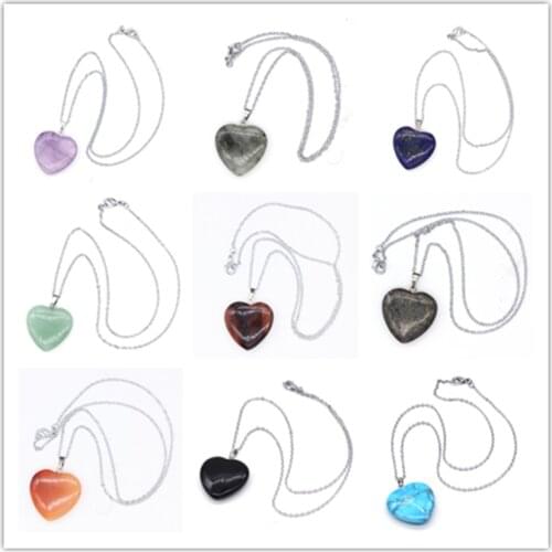 Kraft-beads Romantic Silver Plated Amethysts Cute Heart Pendant Link Chain Necklace Labradorite Stone Jewelry