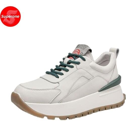 Superone Real Leather Women Sneakers Fashion Platform Casual Shoes Woman Cross Strap Daily Lady Round Toe Footwear Size 35-39