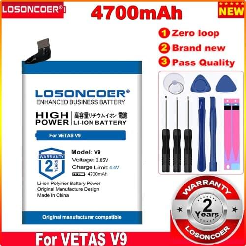 LOSONCOER 0 Cycle 100% New 4700mAh V9 Replacement Battery for VETAS V9 Mobile Phone Rechargeable New Polymer Li-ion Baterias