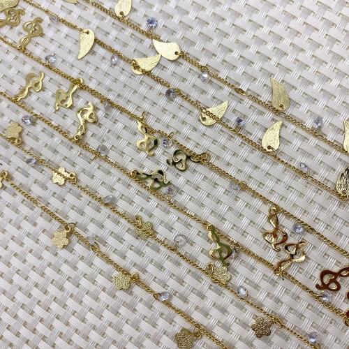 Metal Copper Jewelry Flower Musical Note Leaf Diamond Beaded Fashion Necklace Lady Jewelry Gift Handicraft Bracelet Accessories