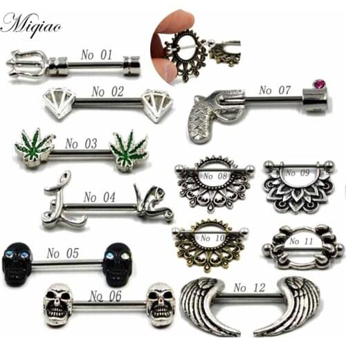 Miqiao 2pcs Popular New Product Hypoallergenic Hollow Gun Leaf Diamond Wings Breast Nail Exquisite Piercing Jewelry