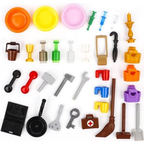 Moc Accessories Building Blocks Playhouse Kids Vegetable Basket Baby Cup Tool Set Home Gifts Umbrella Toys City For Children