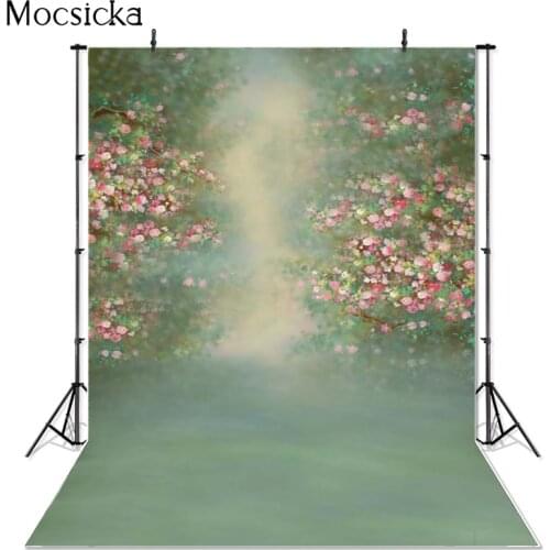 Mocsicka Pink Flowerr Photography Background Hand Drawn Style Green Backdrop Child Portrait Decoration Props Photo Studio