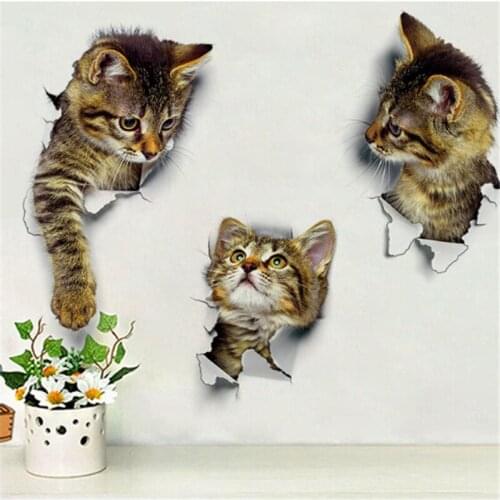 Cute Cat Wall Sticker For Living Room Bedroom Cupboard Toilet Decoration