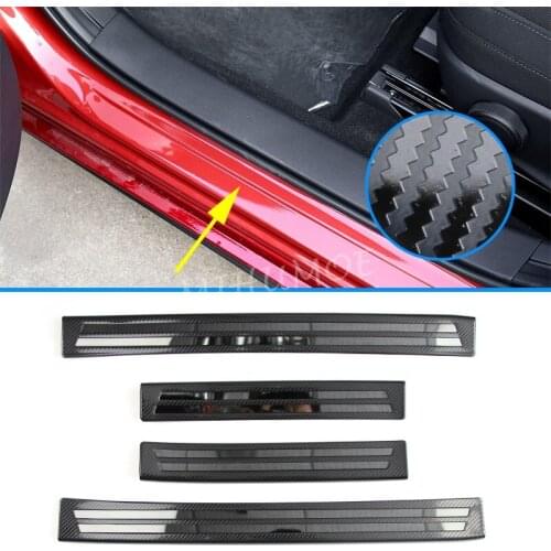 For Mazda 3 Sedan 2019 2020 2021 Black Stainless Steel Door Sill Scuff Plate Guard Protector Carbon Fiber