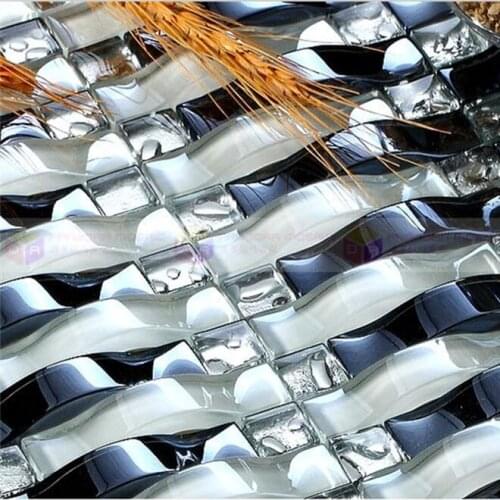 Indoor Decorating Mosaic Tiles TV Background Wall Stereo Arched Black and White Crystal Glass Mosaic Living Room Bathroom Wall