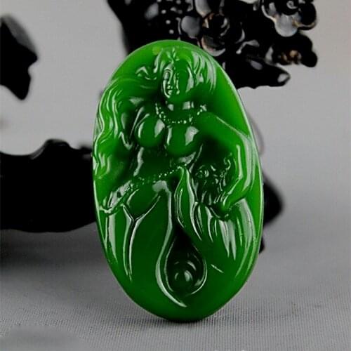Natural Jade Green Hand-carved Mermaid Pendant Fashion Boutique Jewelry Men and Women Necklace Gift Accessories