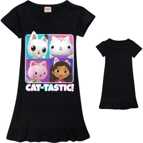 Girls Nightgown Gabby Cats Ice Silk Pajamas Kids Nightdress Cartoon Baby Cute Multi Color Summer Sleeping Dress Casual Homewear