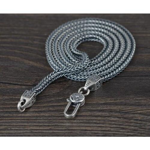 Antique Silver Thai Silver Necklace S925 Wholesale Men Mantra Chopin Silver Bracelet Strand Chain Foxtail