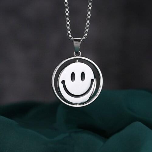 Korean fashion smile pendant necklace stainless steel punk hip hop necklace for women men trendy rotate emotion collar jewelry