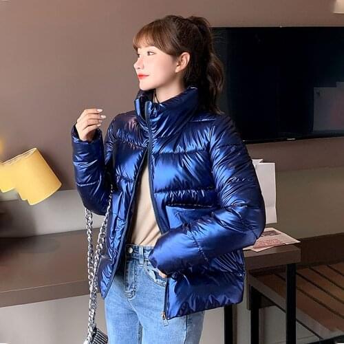 Zipper Winter New coats Parkas Women Glossy Down Cotton Jacket Long sleeve Parka Female Cotton Padded Warm Jacket Casual Outwear