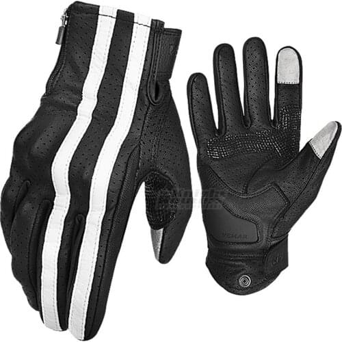 Vintage Motorcycle Gloves Men Retro Leather Riding Full Finger Motorbike Motocross Biker Moto Gloves Touch Screen Gloves Black