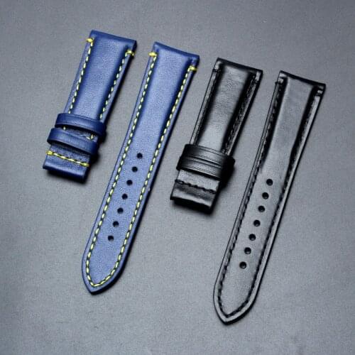 First layer cowhide leather strap for Citizen Blue Angel II watch strap AT8020 blue black 23mm
