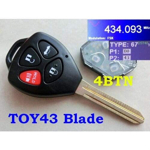 RMLKS 3 4 Button Remote Key Fob 433MHz 4D67 ChipFit For Toyota Camry Complete Remote Key TOY43 Blade