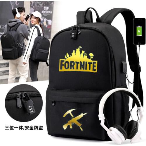 Fortnite USB Charge Backpack Luminous Unisex Schoolbag Teenagers Backpack Men Women School Bag Student Mochilas For Boys Girls
