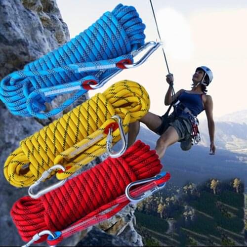 Rock Climbing Rope 10mm Tree Wall Climbing harness Gear Outdoor Survival Fire Escape Safety Rope Hike Carabiner 10m 20m 30m