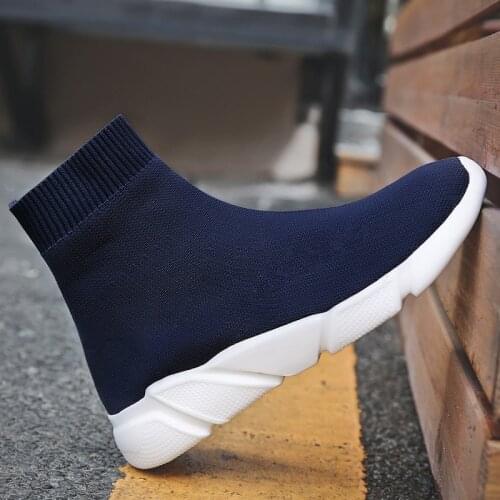 Big Number High Top Slip-on Sports Shoes for Women Sneakers Sock Womens Running Shoes Men Sneakers Sport Blue Knitting B-524