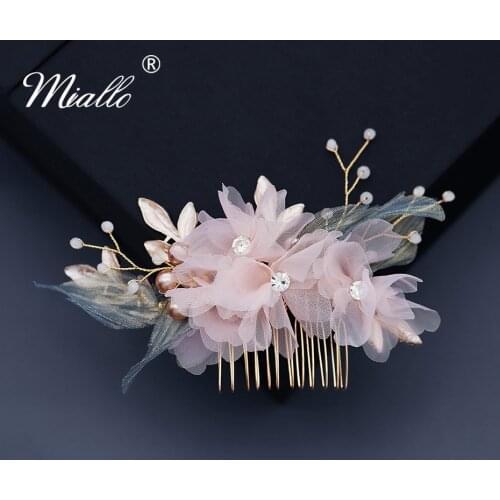 Miallo Pearl Bridal Wedding Hair Accessories Leaf Hair Comb for Women Gold Color Hair Pins Bride Headpiece Jewelry Gifts