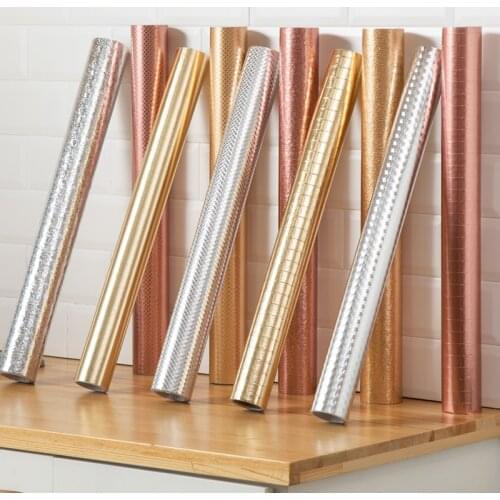 Pink Gold Waterproof Tile Sticker Aluminum Foil Paper High Temperature Kitchen Oil-proof Sticker Cabinet Stove Sticker
