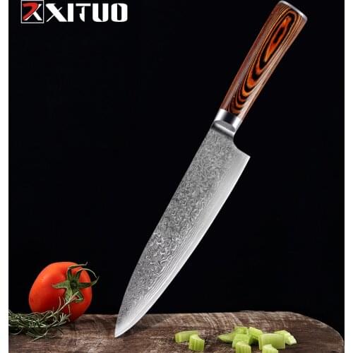 XITUO 2 PCS Kitchen Knives Set Japanese Damascus Steel 67 Layers Gift Chef Boning Paring Santoku Utility Knife Color Wood Handle