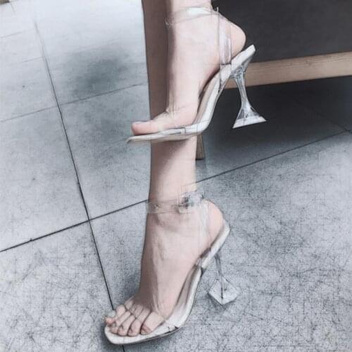 2021 NEW European Station Sandals Flock Buckle Strap Color Matching Hollow Thin Heels Women Shoes