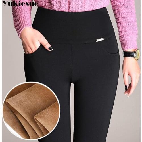 Women 2020 Winter Warm pants Velvet Thick fleece Trousers High Waist Elastic Mother Stretch skinny pencil Pants Plus Size 5XL