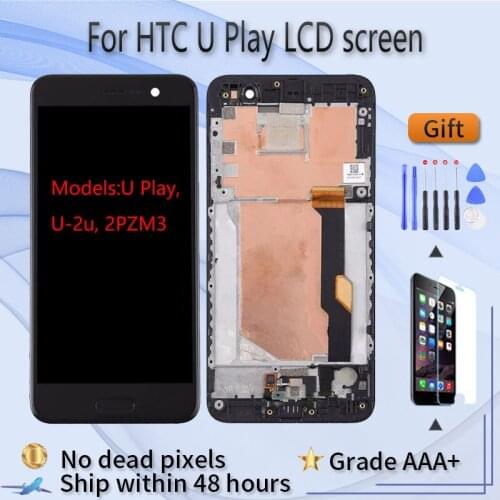For HTC U Play LCD screen assembly with front case touch glass,Alpine U Play U-2u LCD Display original Black