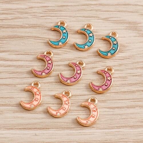 10pcs/lot 6*10mm Colorful Enamel Crescent Moon Charms for Necklaces Pendants Earrings DIY Star Charms Accessories Jewelry Making