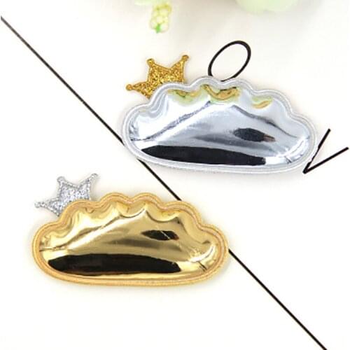 25pcs 5.8*3.4cm PU Could with Crown Padded Patches Appliques For Clothes Sewing Supplies DIY Hair Bow Decoration