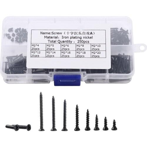 250Pc black flat head head screw Phillips Screws Iron nickel plated Nuts Cover Bolts Furniture Exterior Decor Hardware Fasteners