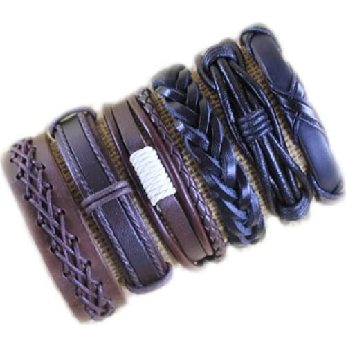 6Pcs Vintage Multiple Charm Bracelets Set For Men Woman Wristbands Hand-woven Leather Bracelet Bangles Party Jewelry -H105