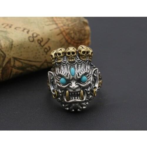 925 STERLING SILVER artisan MENS PUNK Biker Skull Ring jewelry A1442