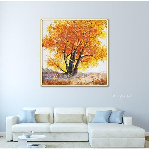 Golden Tree Abstract Canvas Painting Wall Art Handmade Poster Picture Decorative Painting Living Room Home Decoration