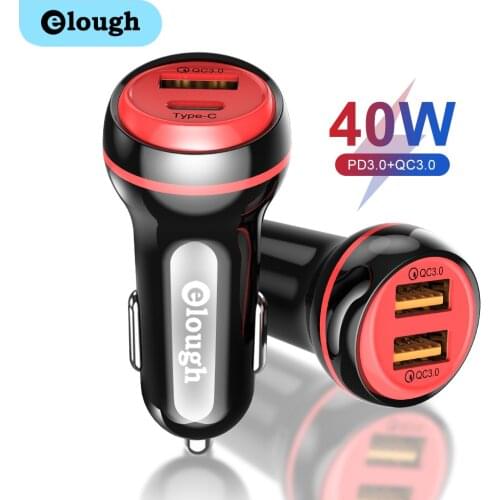 Elough USB Car Charger 40W Quick Charge QC 3.0 USB C Fast Phone Charging For iPhone 12 Xiaomi Huawei Poco USB PD Type C Charger