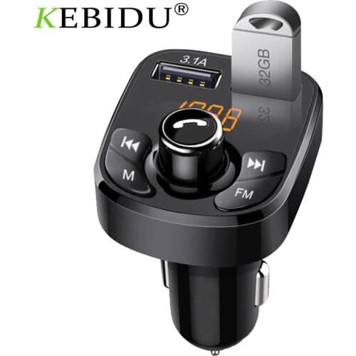 KEBIDU Car Charger Car Kit Handsfree Bluetooth 5.0 FM Transmitter Dual USB Phone Charger Support USB Aux Music Play FM Modulator