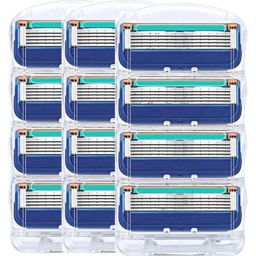 12pcs/pack Razor Blade For Men Face Care Shaving Safety,5layers Stainless Steel Shaver Cassette Fit For Gillettee Fusione