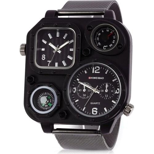 Luxury Mens Watches Military Army Quartz Watch For Men Dual Times Black Steel Mesh Band Causal Male Clock Man Relogio Masculino