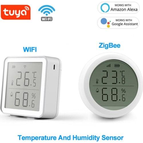 Smart Home Tuya WIFI Zigbee Temperature and Humidity Sensor Indoor Hygrometer Thermometer with LCD Display by Alexa/Google Home
