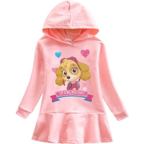PAW PATROL New Hoodie Dress Spring Girls Kids Cartoon Rainbow Long Sleeve Children Kids Cotton Dresses Clothes