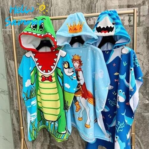 Child Beach Towel Unicorn Shark Print Childrens Surf Poncho Pool Swim Towels Ultra Absorbent Hooded Bathrobe Kids Boys Girls
