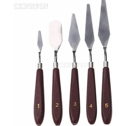DHL 20 Set 5Pcs Stainless Steel Palette Scraper Set Knives For Artist Oil Painting Tools Painting Knife Blade Wooden Handle