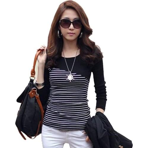 T Shirt Women Clothes 2019 Striped Tshirt Long Sleeve Tops Womens Clothing T-Shirts Spring Autumn Winter Cotton Casual Tee Shirt