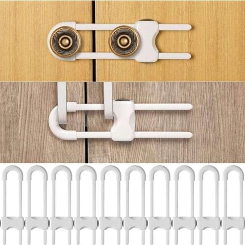 JFBL Hot 10 Pieces Sliding Cabinet Locks, Child U-Shaped Proofing Cabinet with Adjustable Safety Child Lock, Easy to Use (White)
