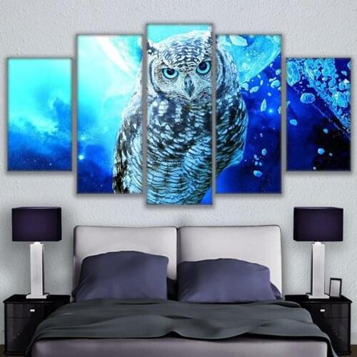 JIE DO ART Canvas mural art living room home decoration pictures 5 Blue owl pictures HD print home decoration animal